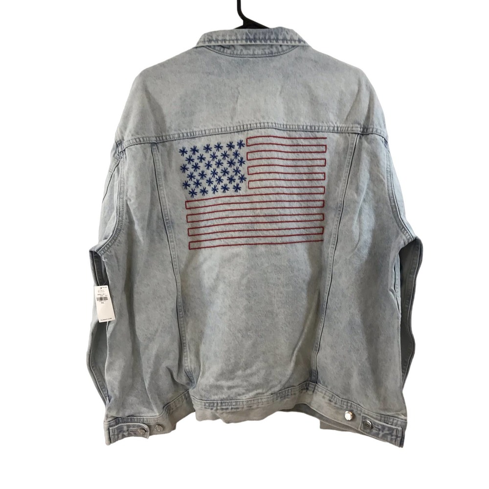 Old Navy Women's Size 2XL Embroidered American Flag Boyfriend Jean Jacket NWT - Picture 4 of 15